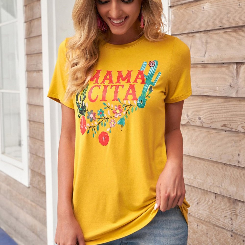 Mamacita Yellow Floral Cactus Tee - Picture 13 of 16